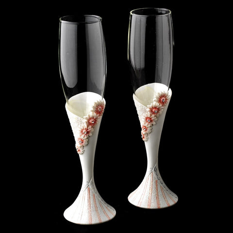 Delightful Pink Daisy Toasting Champagne Flutes