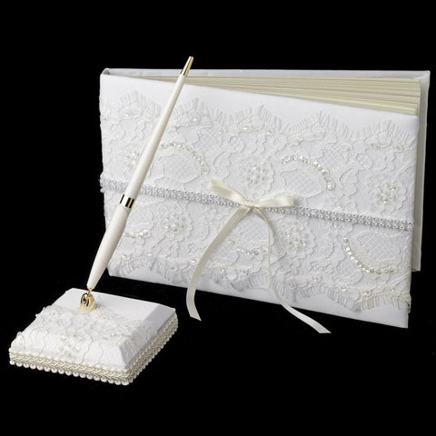 Lace Bridal Wedding Guest Book & Pen Set 800