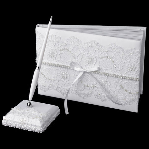 Lace Bridal Wedding Guest Book & Pen Set 800