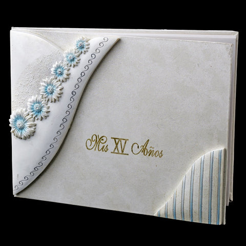 Delightful Blue Daisy Quinceanera Bridal Wedding Guest Book