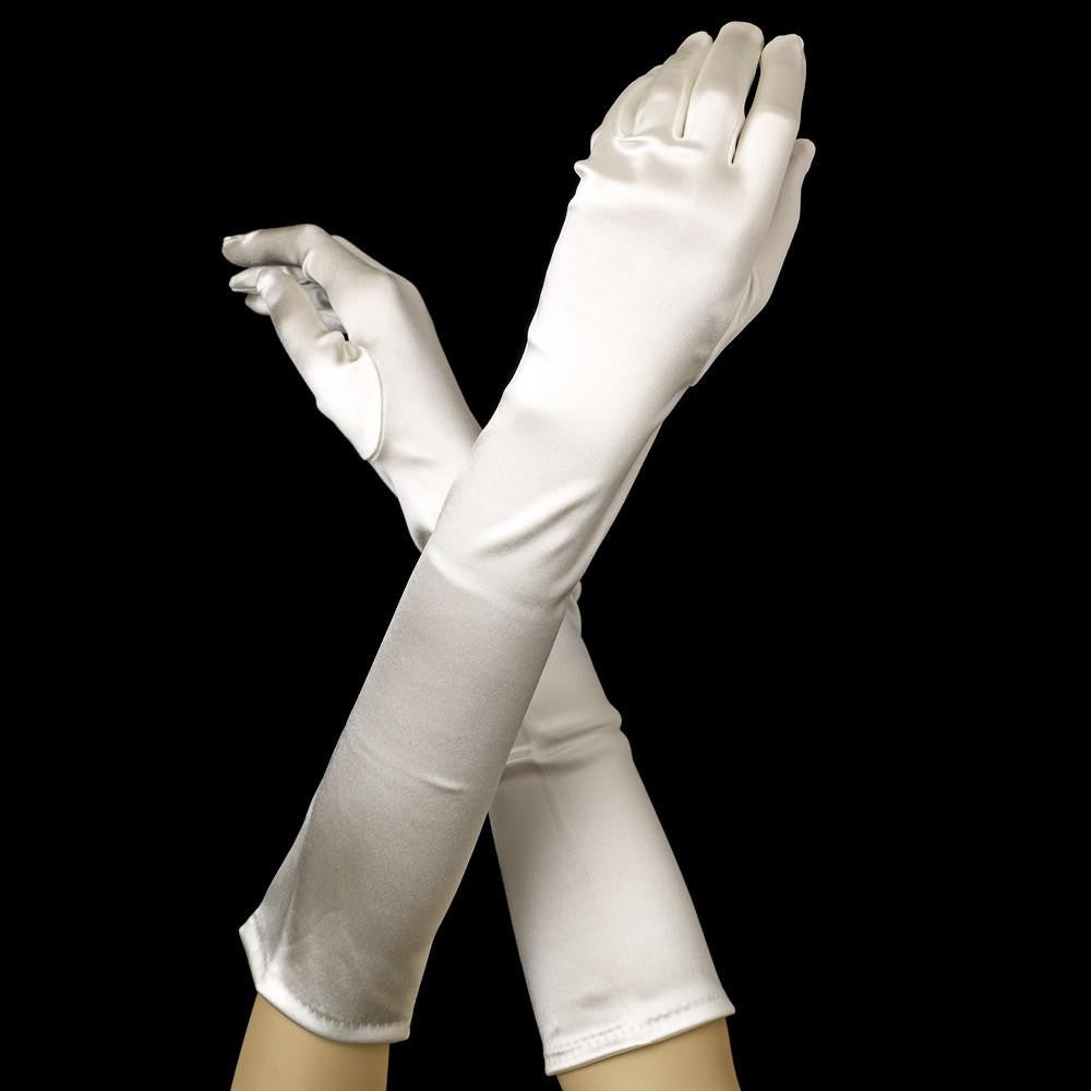 Diamond White Elbow Formal Bridal Wedding Matte Satin/Satin Gloves