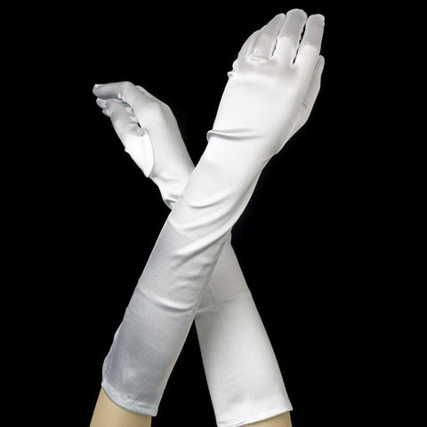 White Elbow Formal Bridal Wedding Matte Satin/Satin Gloves