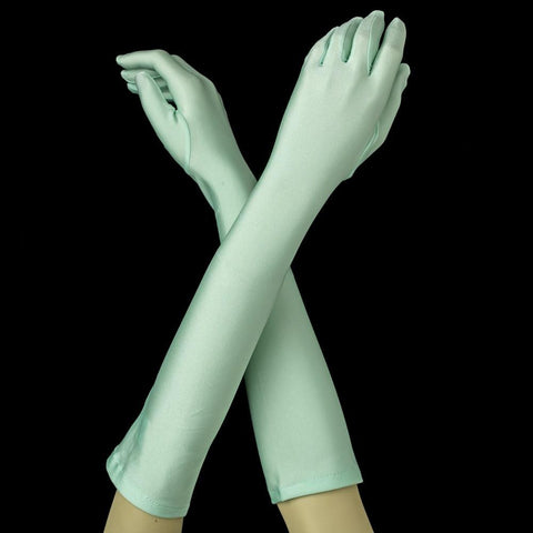 Mint Green Elbow Formal Bridal Wedding Matte Satin/Satin Gloves