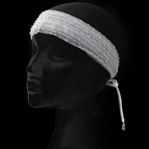 Satin Ribbon & Tulle Crystal Beaded Bridal Wedding Headband 009