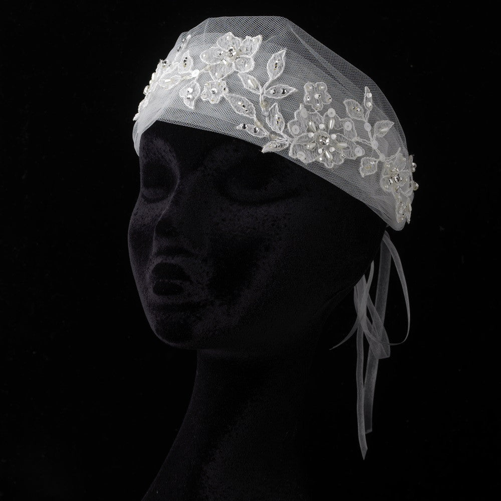 Ivory Floral Lace Tulle Ribbon Bridal Wedding Headband/Belt Belt 011