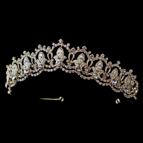 Gold Clear Rhinestone Royal Bridal Wedding Tiara Headpiece 10575