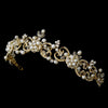 Gold Clear Swarovski Crystal, Rhinestone & Freshwater Pearl Bridal Wedding Tiara Headpiece 1090