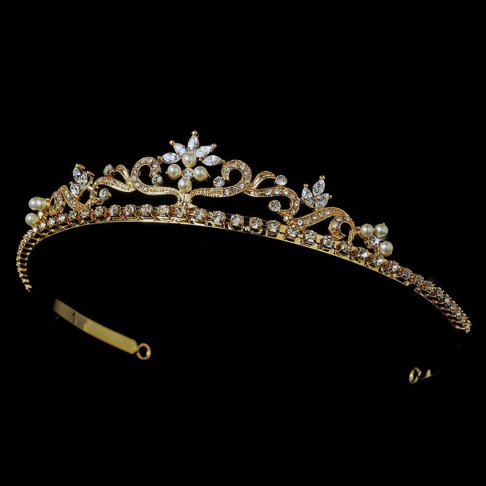 Gold and Ivory Pearl Bridal Wedding Tiara HP 11109