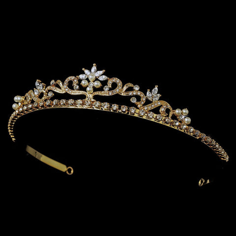 Gold and Ivory Pearl Bridal Wedding Tiara HP 11109