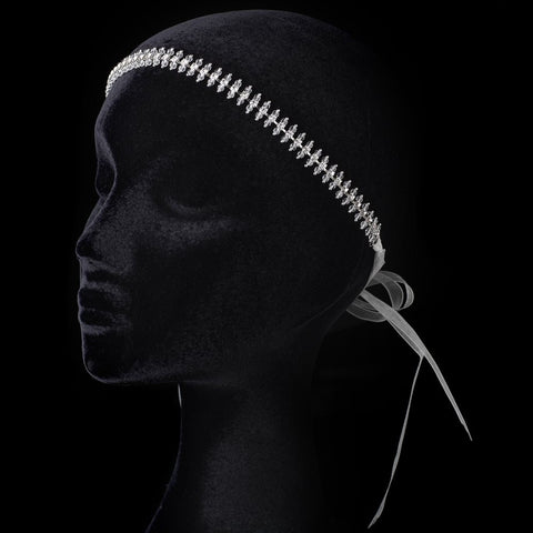 Crystal Bead & Rhinestone Sheer Ribbon Forehead Bridal Wedding Headband 1453