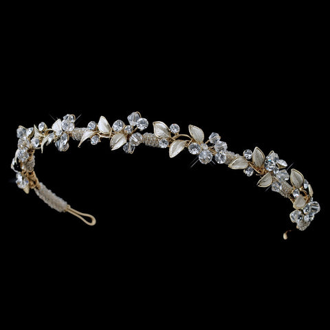 Lt Gold Crystal & Rhinestone Floral Bridal Wedding Headband 1541