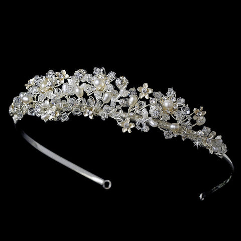 Swarovski Crystal and Freshwater Pearl Bridal Wedding Tiara HP 1545