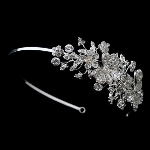 * Silver Clear Rhinestone Butterfly Side Accented Bridal Wedding Headband Headpiece 16914