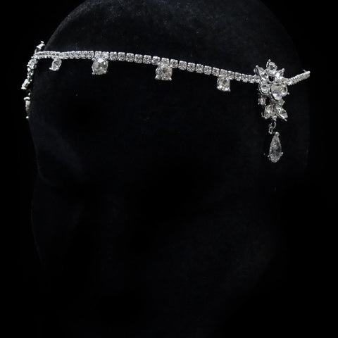 Antique Rhodium Silver Clear CZ Crystal & Rhinestone “Kim Kardashian Inspired” Forehead Headpiece 1868