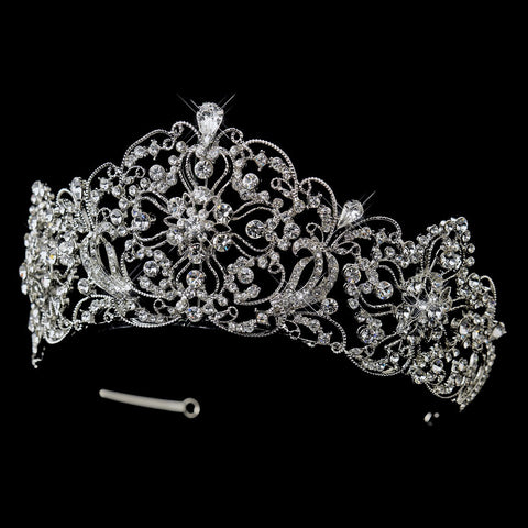 Antique Silver Rhodium Clear Rhinestone Bridal Wedding Royal Bridal Wedding Tiara 18689