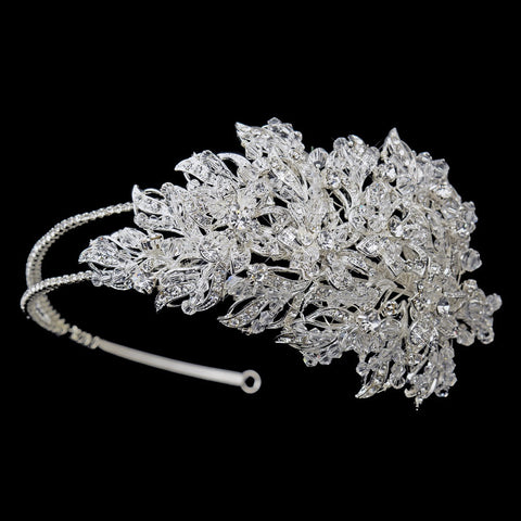 Antique Silver Clear Rhinestone Double Side Accented Bridal Wedding Headband Headpiece 1944