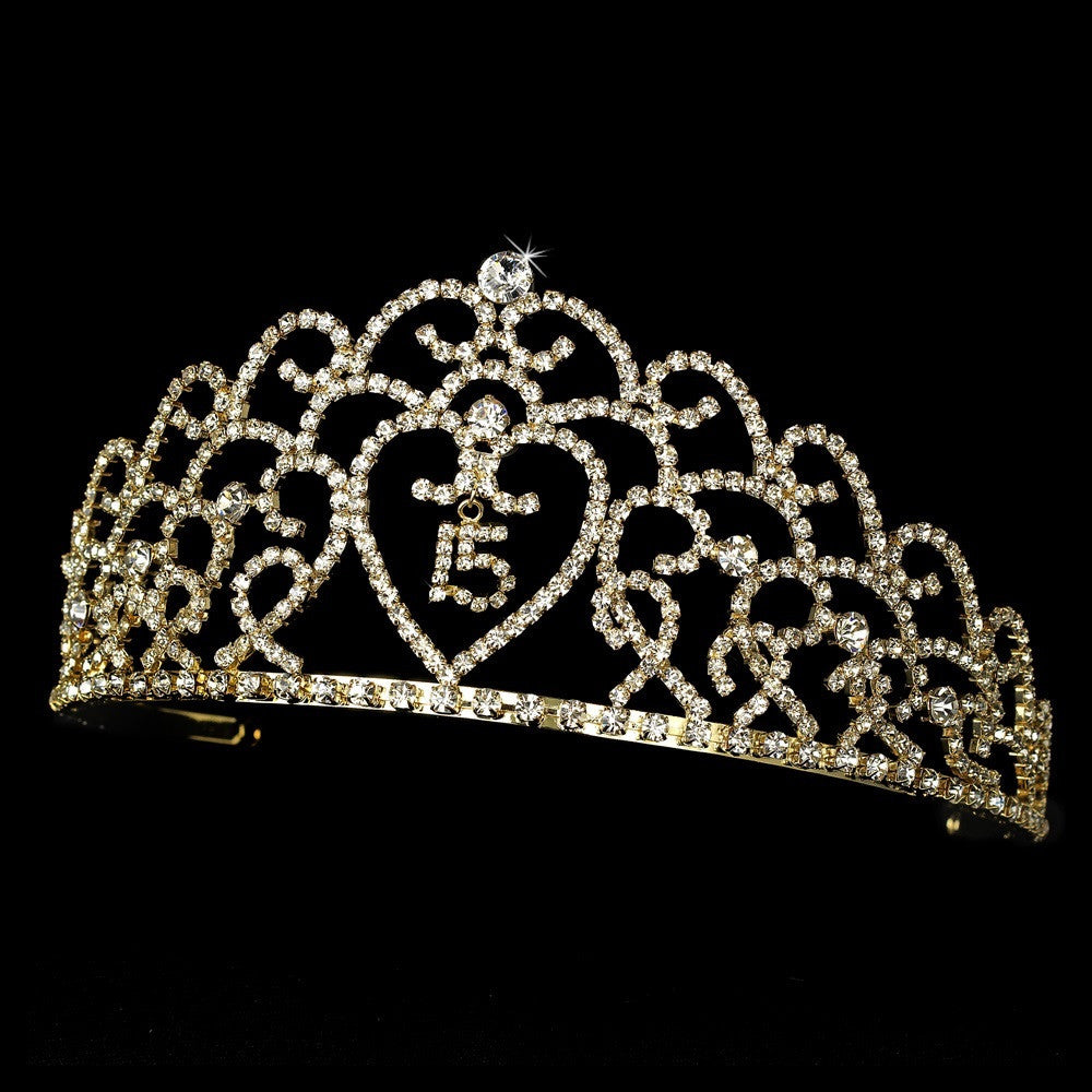 Glistening Quinceanera Sweet 15 or 16 Princess Bridal Wedding Tiara in Gold 252