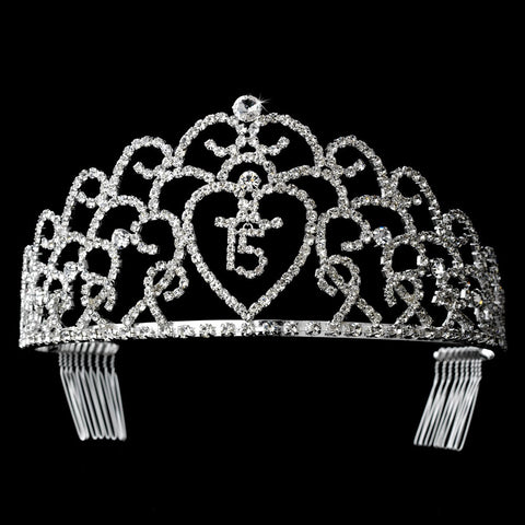 Glistening Quinceanera Sweet 15 Rhinestone Princess Bridal Wedding Tiara in Silver 252