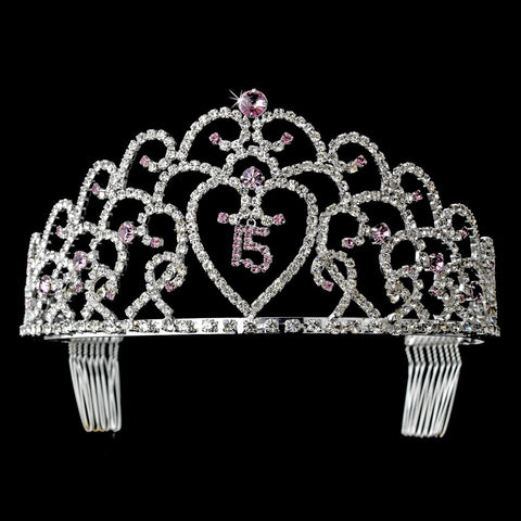 Glistening Quinceanera Sweet 15 Light Amethyst Princess Bridal Wedding Tiara in Silver 252