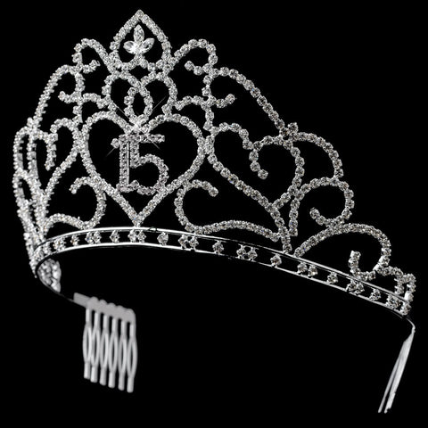 Brilliant Sweet 15 Quinceanera Rhinestone Covered Bridal Wedding Tiara in Silver with 253