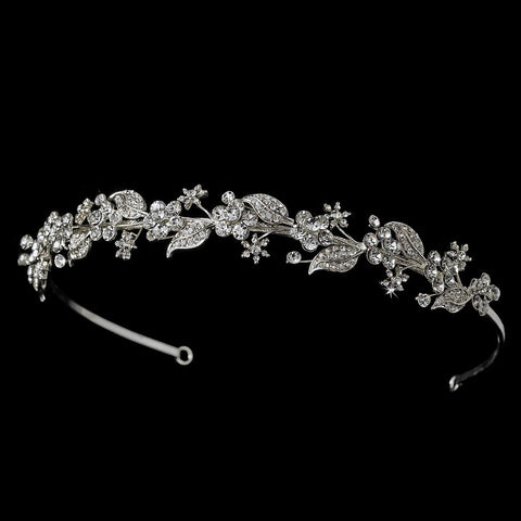 Silver Clear Rhinestone Floral Bridal Wedding Headband 2725