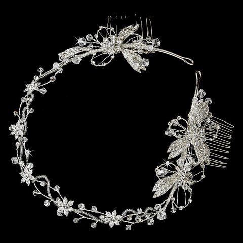 Elegant Hand Wired Flower Silver Bridal Wedding Headband Style Bridal Wedding Hair Piece with Rhinestone Swarovski Accents - HP 2732