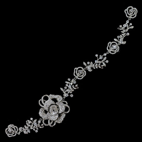 Rhodium Clear Swarovski Crystal Bead & Rhinestone Flexible Floral Rose Vine 3347