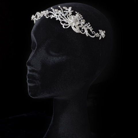Rhinestone & Crystal Floral Swirl Bridal Wedding Hair Vine 3348
