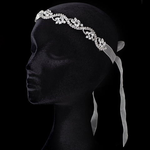 Sheer Ivory Ribbon Flexible Bridal Wedding Headband with Rhinestones 3478