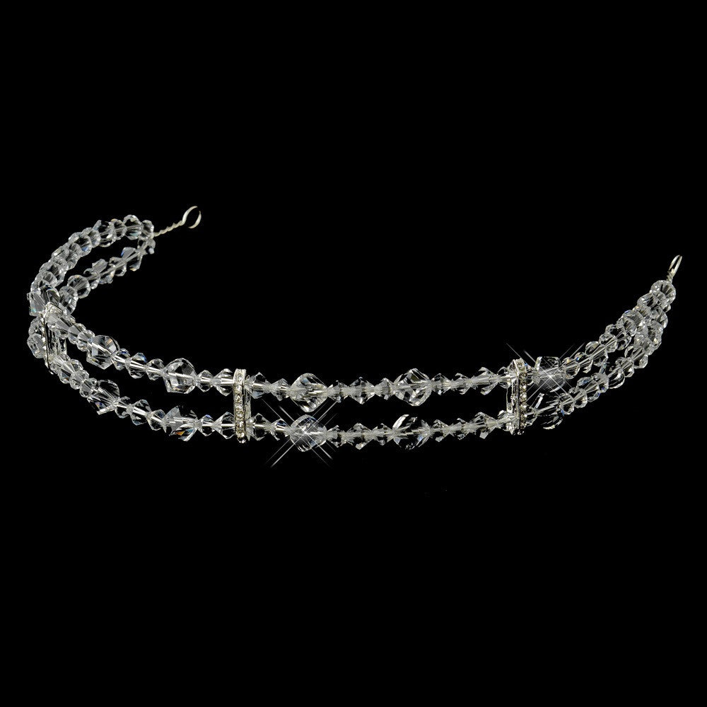 Silver Rhodium Clear Swarovski Crystal Bead & Rhinestone Double Bridal Wedding Headband Headpiece 3692