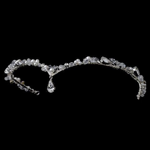 Swarovski Crystal Bead, Pearl & Rhinestone Drop Flexible Forehead Bridal Wedding Headband 4458