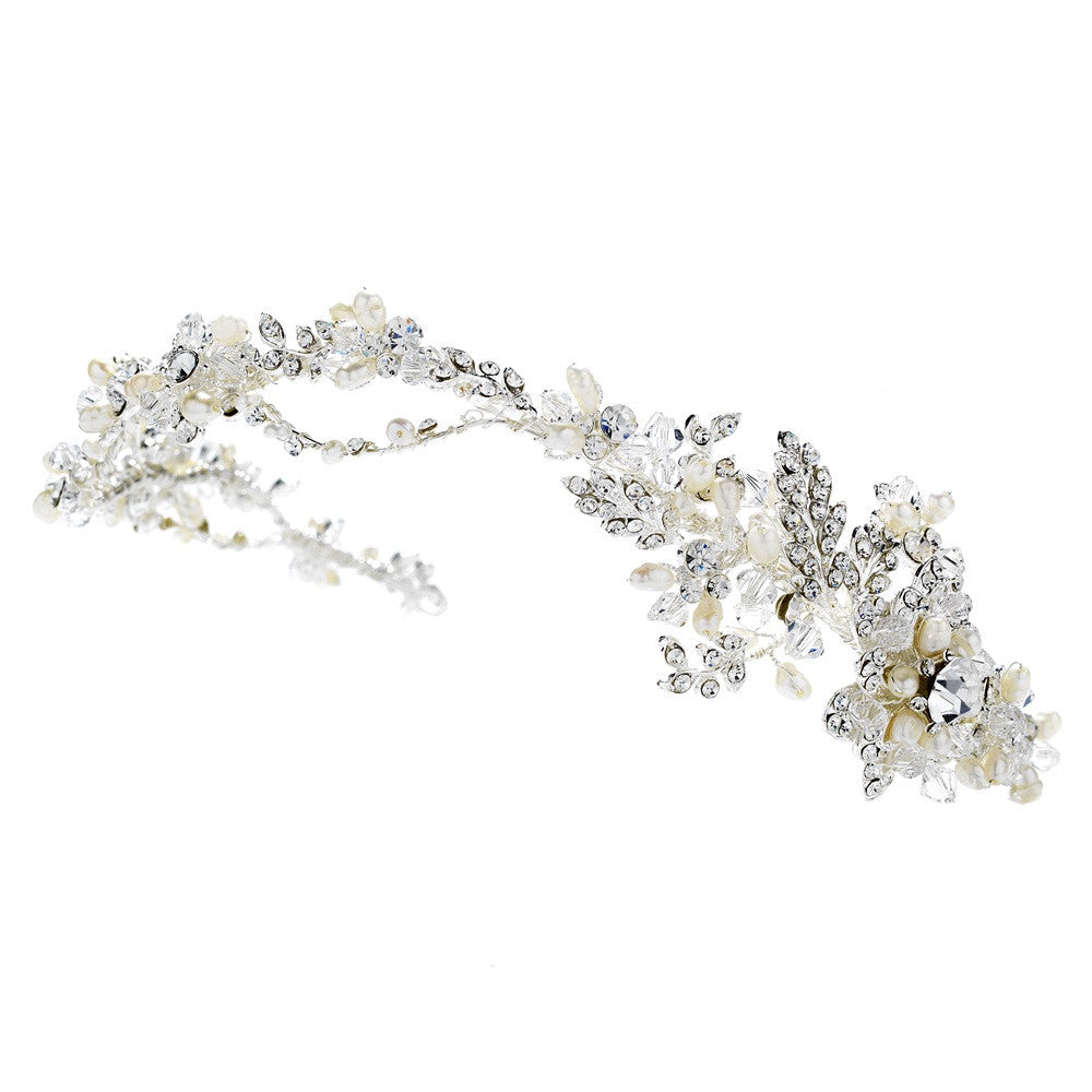 Elegant Pearl & Crystal Bridal Wedding Headband Side Accent Bridal Wedding Hair Vine HP 4630