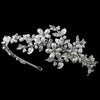 Silver Ivory Pearl & Rhinestone Flower Leaf Side Accented Bridal Wedding Headband 4831
