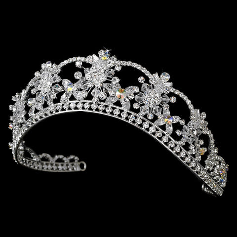 Sparkling Rhinestone & Swarovski Crystal Covered Bridal Wedding Tiara with AB Iridescent Accents in Silver 523