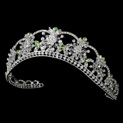 Sparkling Rhinestone & Swarovski Crystal Covered Bridal Wedding Tiara with Green Accents in Silver 523