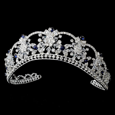 Sparkling Rhinestone & Swarovski Crystal Covered Bridal Wedding Tiara with Navy Accents | Wholesale Accessories Headpieces Bridal Wedding Tiaras