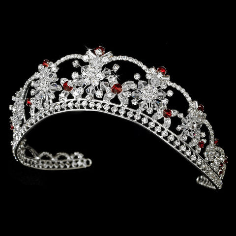 Sparkling Rhinestone & Swarovski Crystal Covered Bridal Wedding Tiara with Red Accents in Silver 523