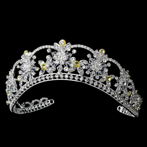 Sparkling Rhinestone & Swarovski Crystal Covered Bridal Wedding Tiara with Yellow Accents in Silver 523