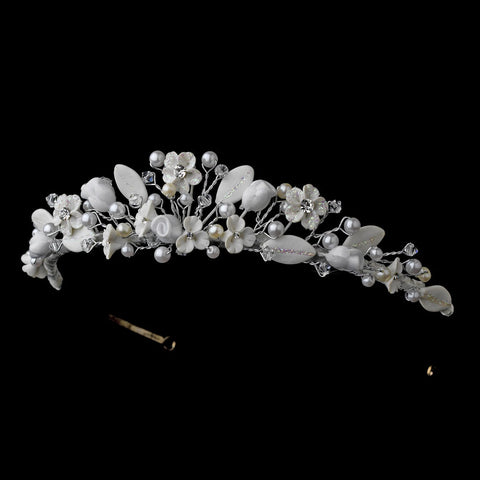 * White Floral Bridal Wedding Tiara HP 6180