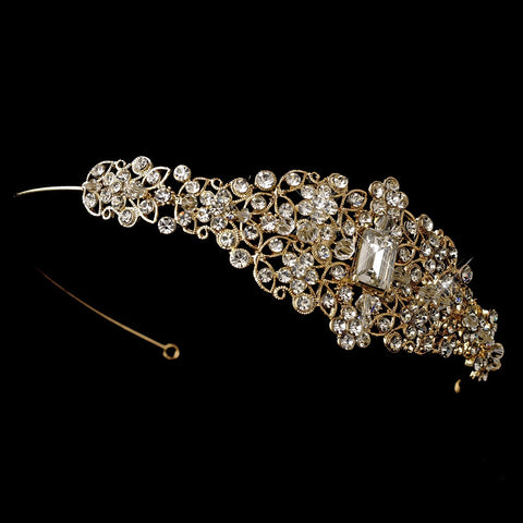 Gold Crystal & Rhinestone Side Accented Bridal Wedding Headband HP 622