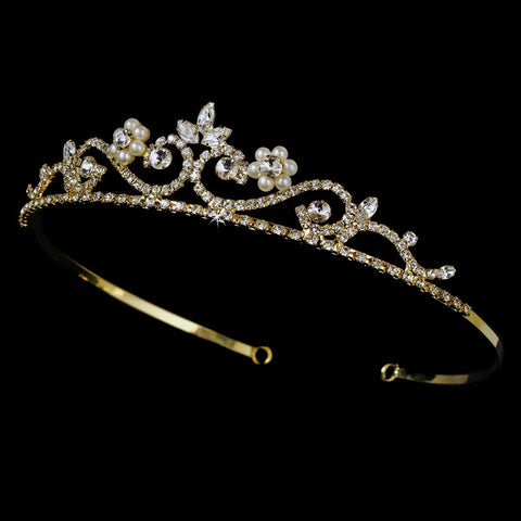 Crystal & Pearl Golden Bridal Wedding Tiara HP 6240