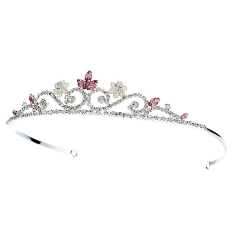 Lovely Silver Clear & Pink Rhinestone Bridal Wedding Tiara Headpiece 6240