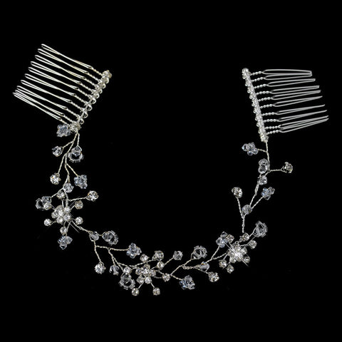 * Silver Clear Rhinestone Floral Vine Bridal Wedding Hair Headpiece 6309