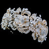 Sparkling 14k Gold Floral Rose Rhinestone Bridal Wedding Tiara Bridal Wedding Headband 6450