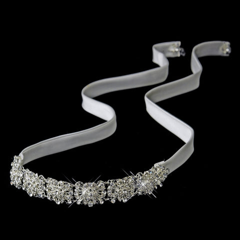 Silver Crystal Bridal Wedding Ribbon Bridal Wedding Headband Headpiece 6473