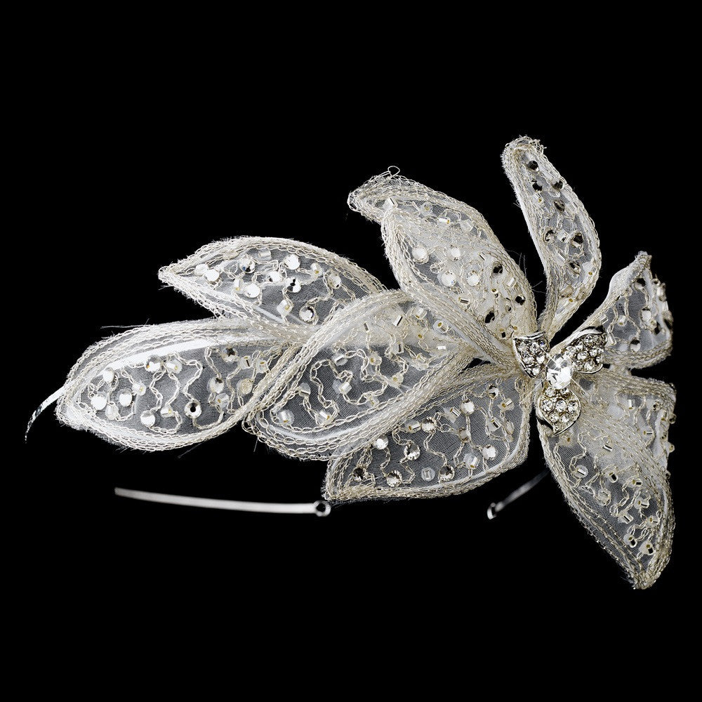 Silver Flower Side Accented Headpiece 656