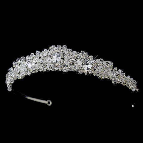 Silver Clear Princess Cut Swarovski Crystal & Rhinestone Bridal Wedding Tiara Headpiece 6566