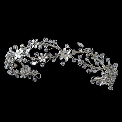 Rhodium Clear Swarovski Crystal Bead & Rhinestone Flexible Floral Bridal Wedding Headband