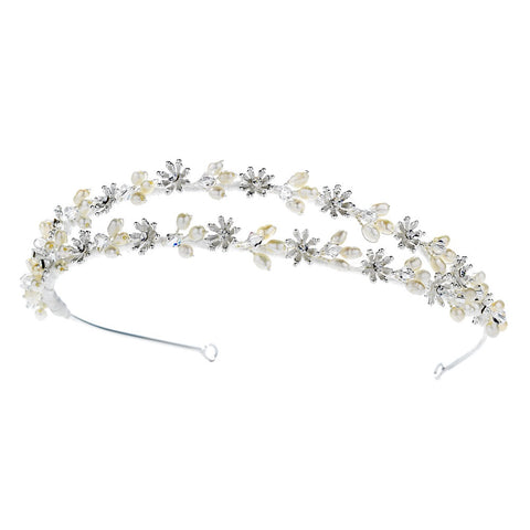 HP 7000 Elegant Fresh water Pearl & Crystal Wired Double Row Bridal Wedding Headband