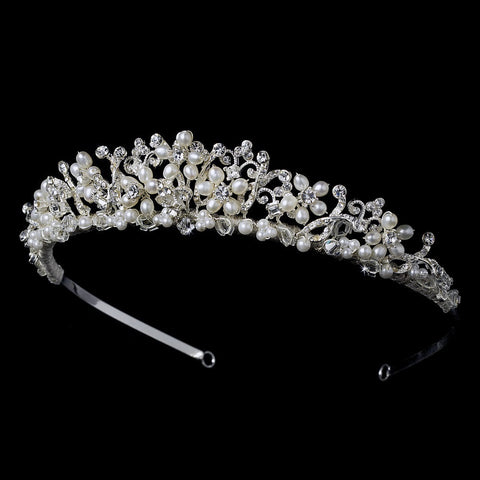 Floral Bridal Wedding Freshwater Pearl & Crystal Bridal Wedding Tiara HP 7007